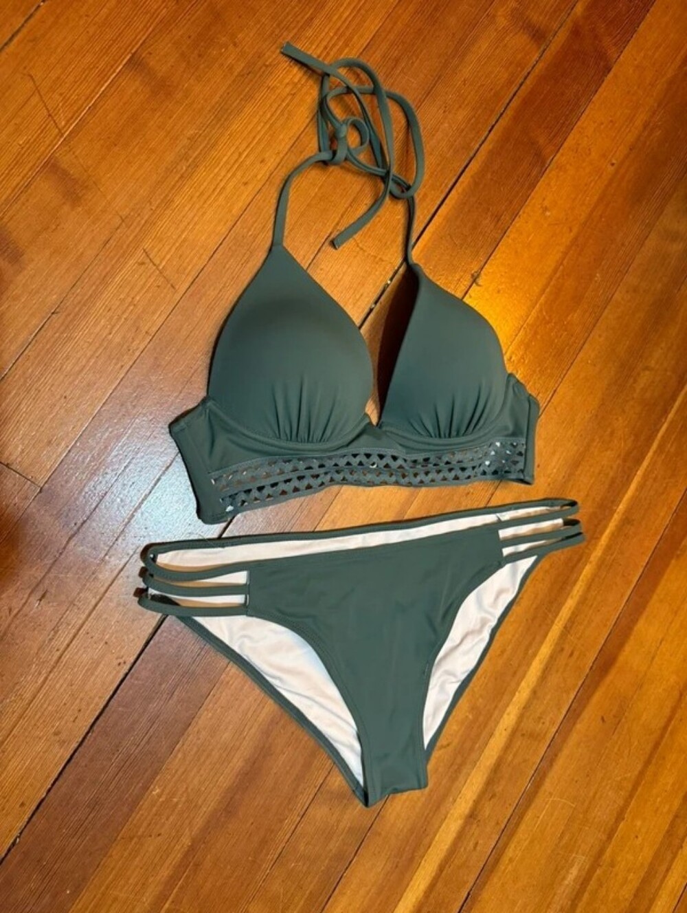 Shade & Shore Olive Bikini Set with Laser-Cut Band